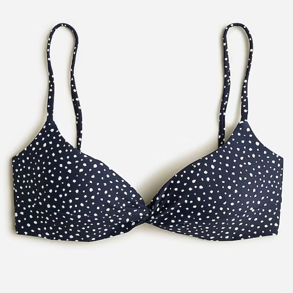 J.CREW Twist Front Bikini Top Size 3X Navy & White Polka Dot Removable Pads NWT